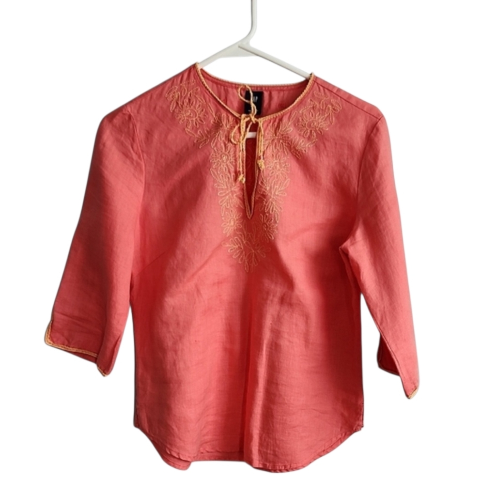 Gap Coral Embroidered 100% Linen Top S